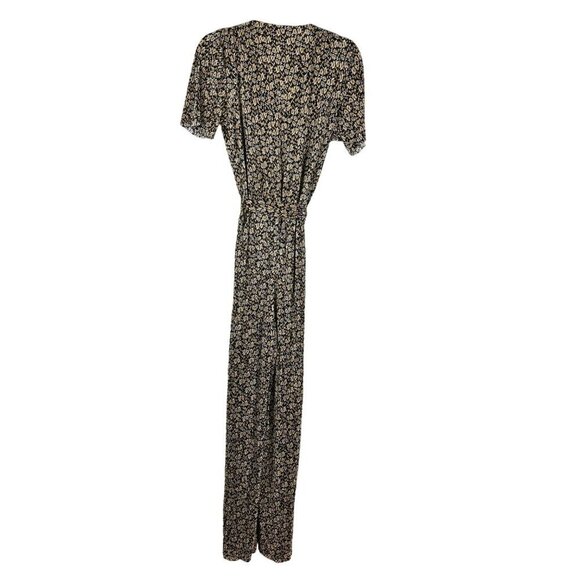 Zara Black & Yellow Floral Printed Crinkle Wide Leg Belted Jumpsuit Size Small - Picture 9 of 14